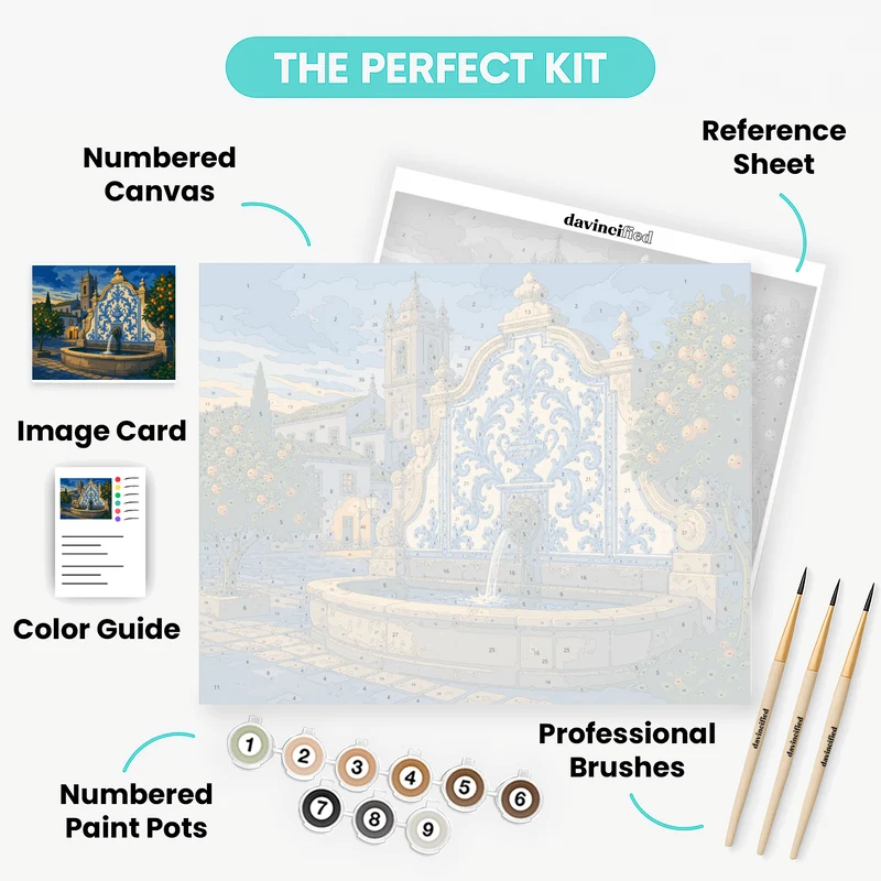 Azulejo Fountain at Dusk - Paint by Numbers Kit