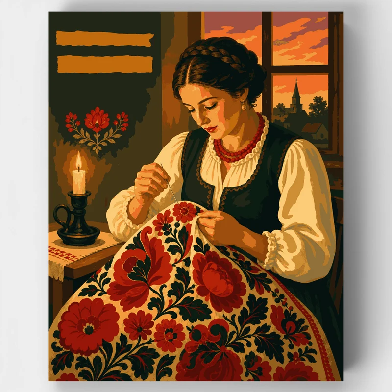 Hungarian Embroiderer's Candlelight - Paint by Numbers Kit