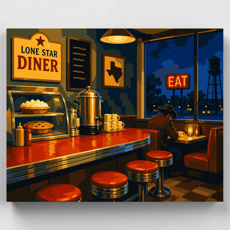 Lone Star Diner Night - Paint by Numbers Kit