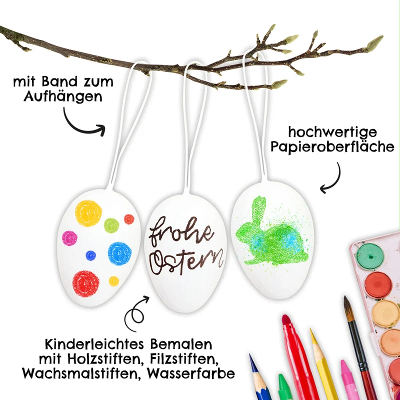12 Ostereier zum Bemalen - Pappmaché weiß
