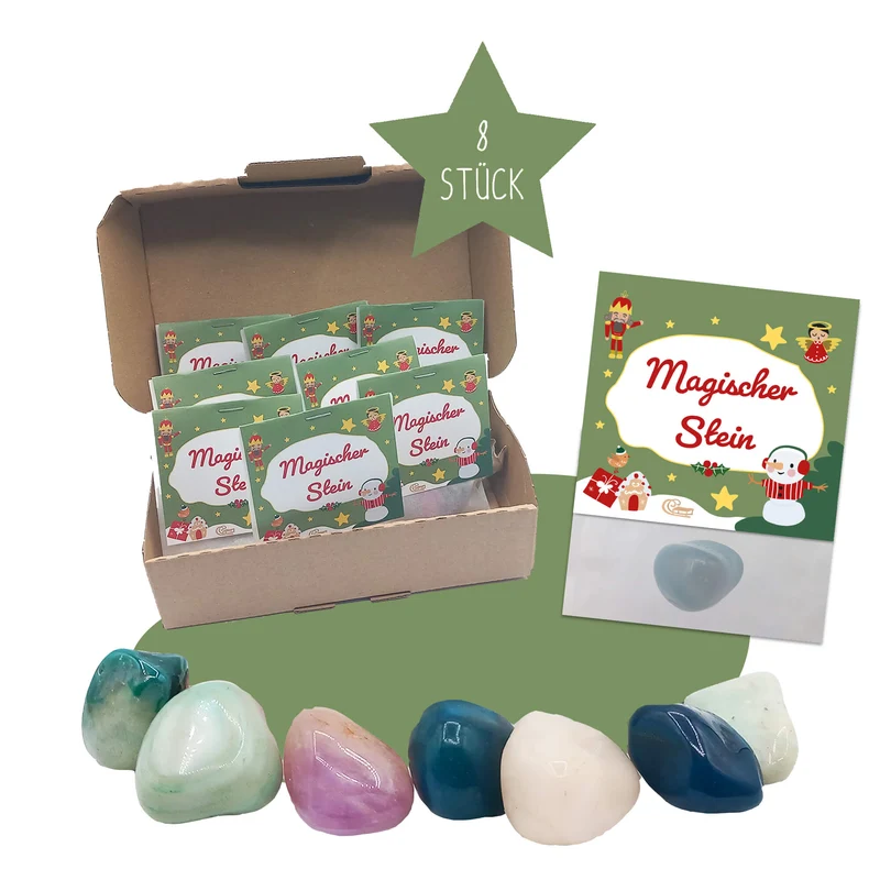 8er Set Glückssteine Weihnachten (Grün)