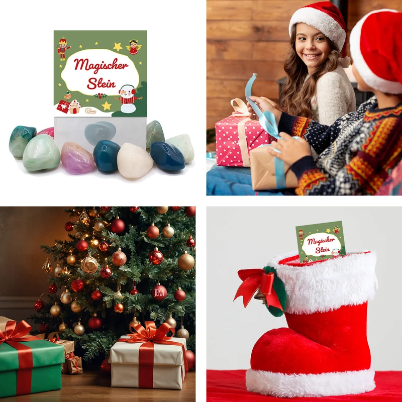 8er Set Glückssteine Weihnachten (Grün)