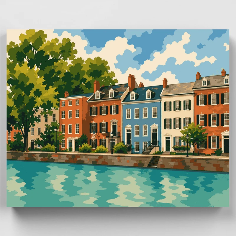 Georgetown Canal Row Houses - Paint by Numbers Kit