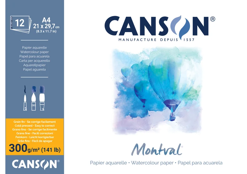 CANSON Montval Aquarellpapierblock 12 Blatt 300gr weiß (geleimt)