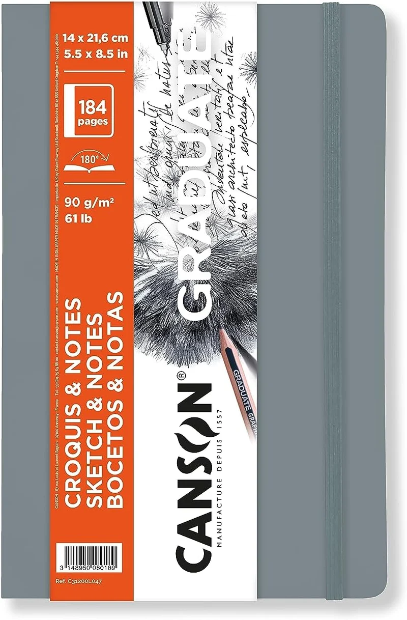 Скицник CANSON Graduate Art Book 90 g/m² сив с меки корици – 184 листа (14 x 21.6 см)