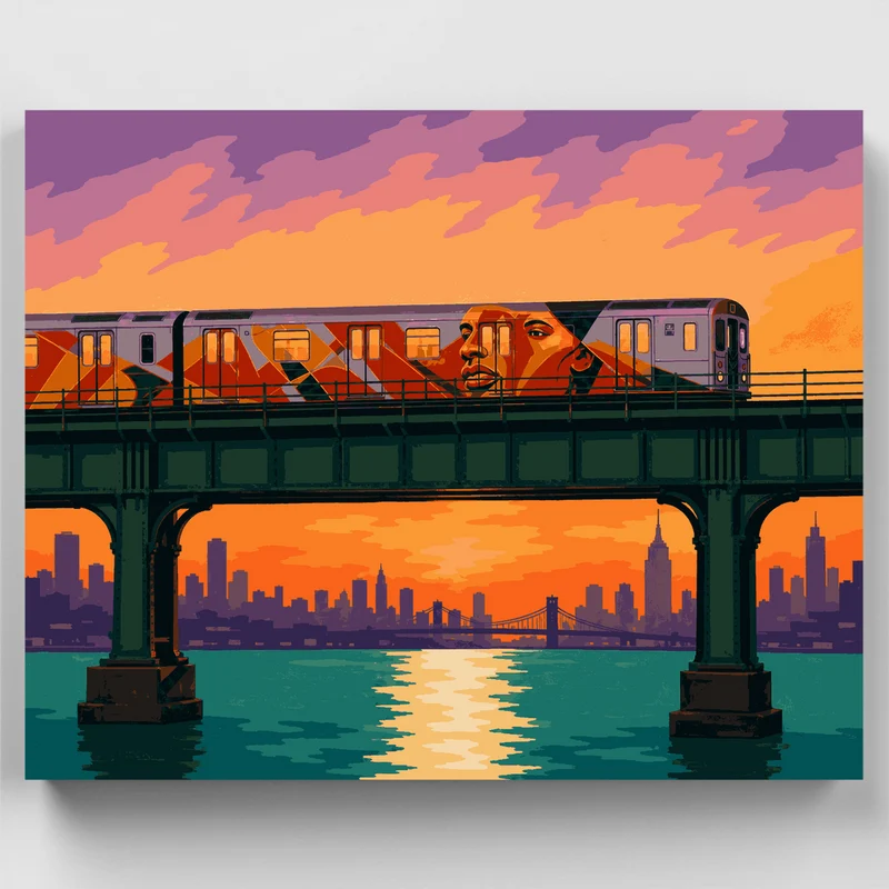 Mural Train at Sunset - Paint by Numbers Kit