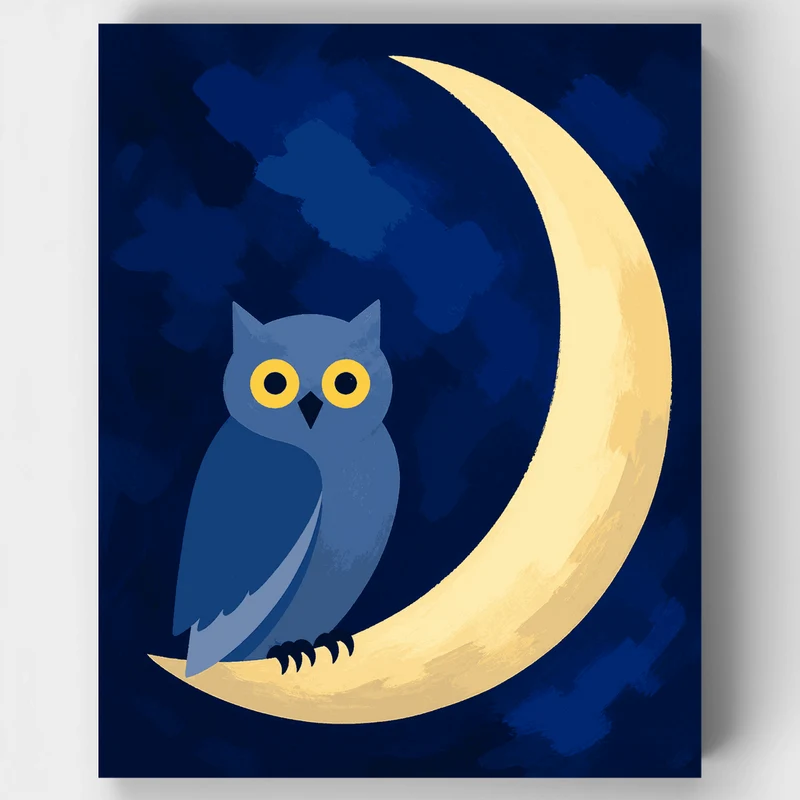 Owl on Crescent Moon - Paint by Numbers Kit
