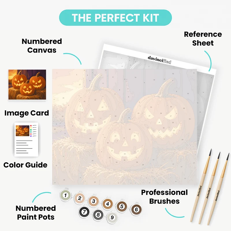 Three Glowing Jack-o'-Lanterns - Paint by Numbers Kit