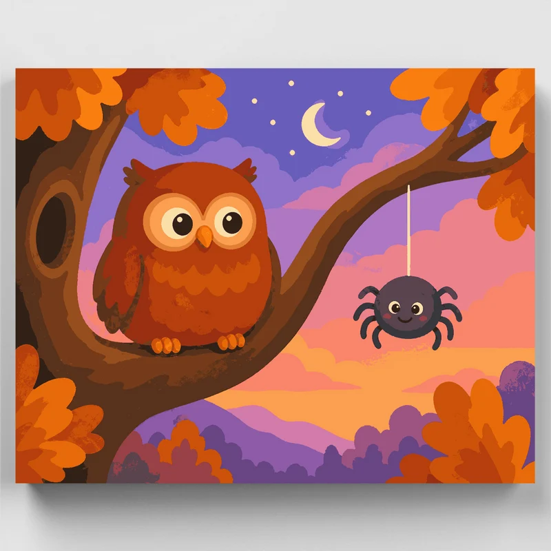 Owl & Spider Branch - Paint by Numbers Kit