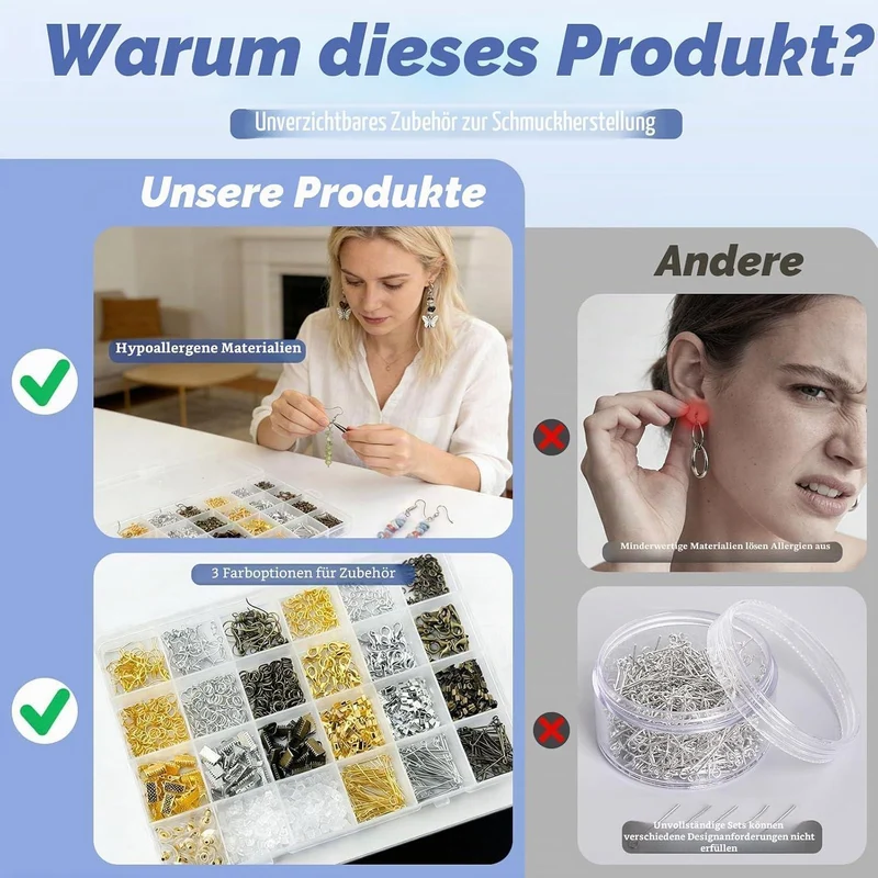 Ohrring-Bastelset 1310 Teile | Schmuckzubehör für Anfänger & Profis