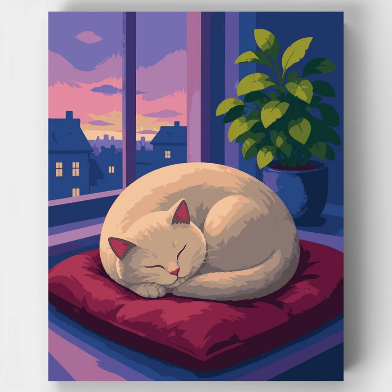 Dusk Windowsill Cat Nap - Paint by Numbers Kit