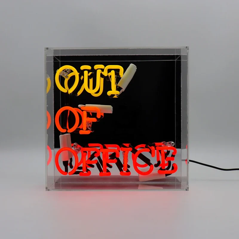 Neon Acryl Box “Out of Office” | Büro mit Augenzwinkern | Locomocean