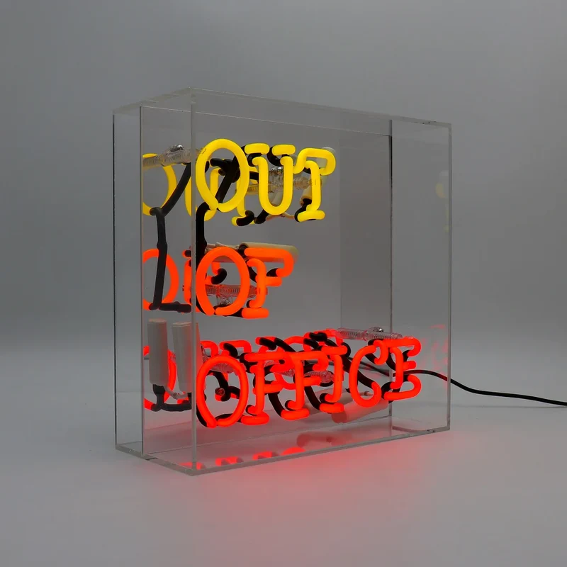 Neon Acryl Box “Out of Office” | Büro mit Augenzwinkern | Locomocean