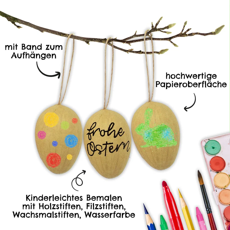 12 Ostereier zum Bemalen - Pappmaché braun