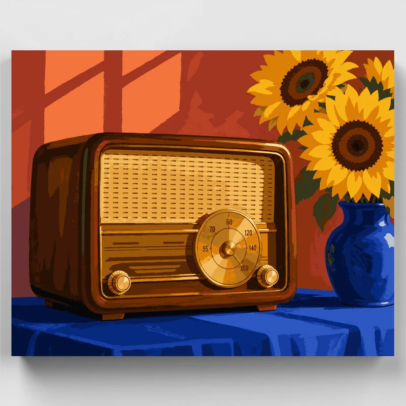 Vintage Radio & Sunflowers - Paint by Numbers Kit