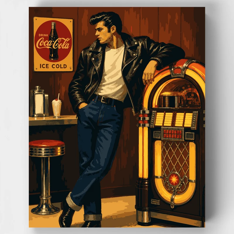 Cool Cat at Jukebox - Paint by Numbers Kit