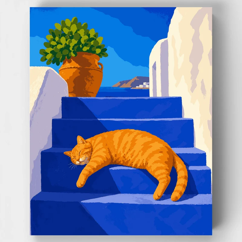 Santorini Cat Nap - Paint by Numbers Kit