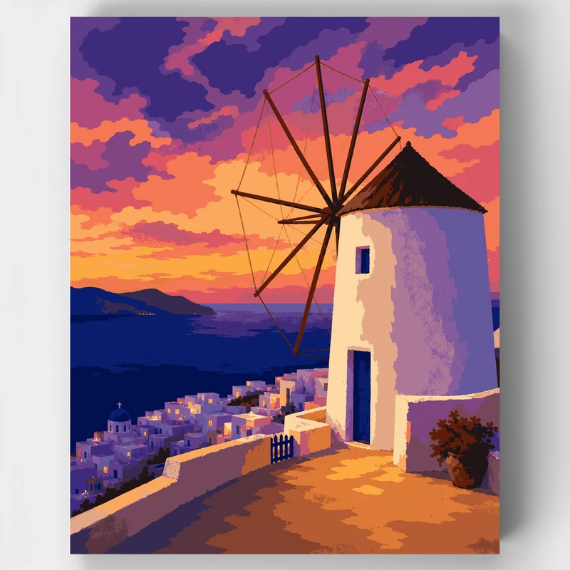 Santorini Windmill - Paint by Numbers Kit