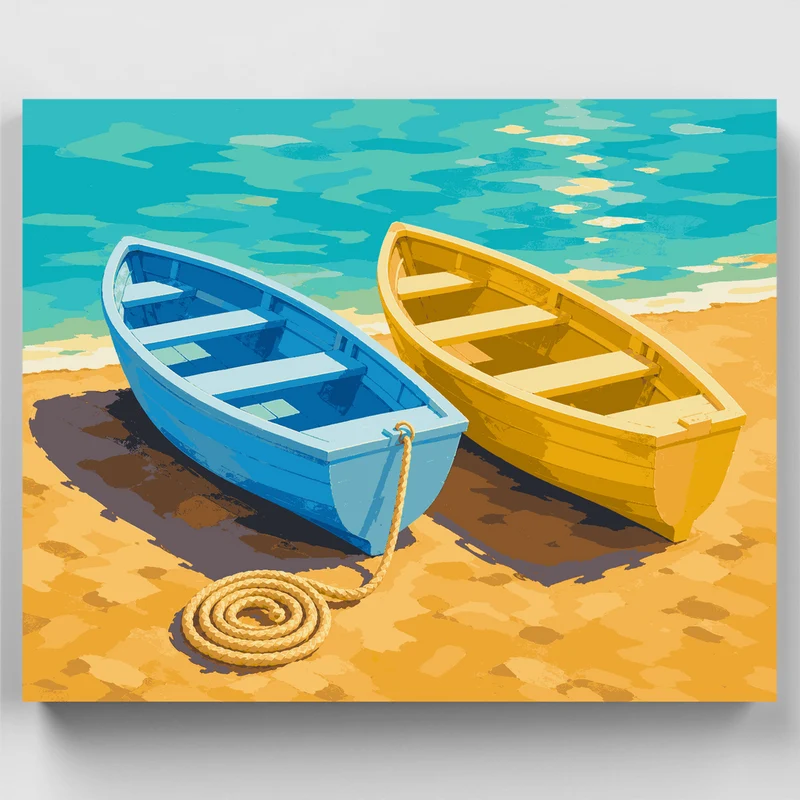 Two Rowboats on Sand - Paint by Numbers Kit