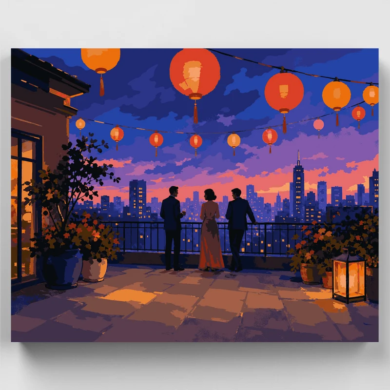 Rooftop Lantern Party - Paint by Numbers Kit