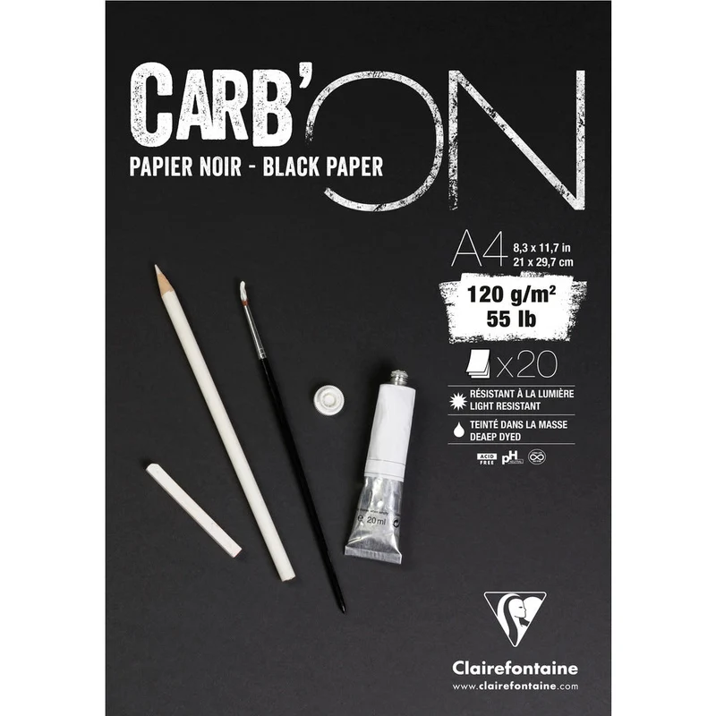Μπλοκ σχεδίου με μαύρο χαρτί CLAIREFONTAINE Carb'On 120 g/m² – 20 φύλλα