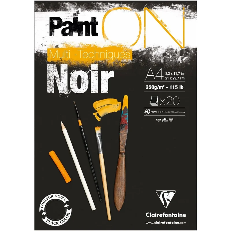 Clairefontaine Paint'On Mix Media blok 250 g 20 listova lijepljeni Black