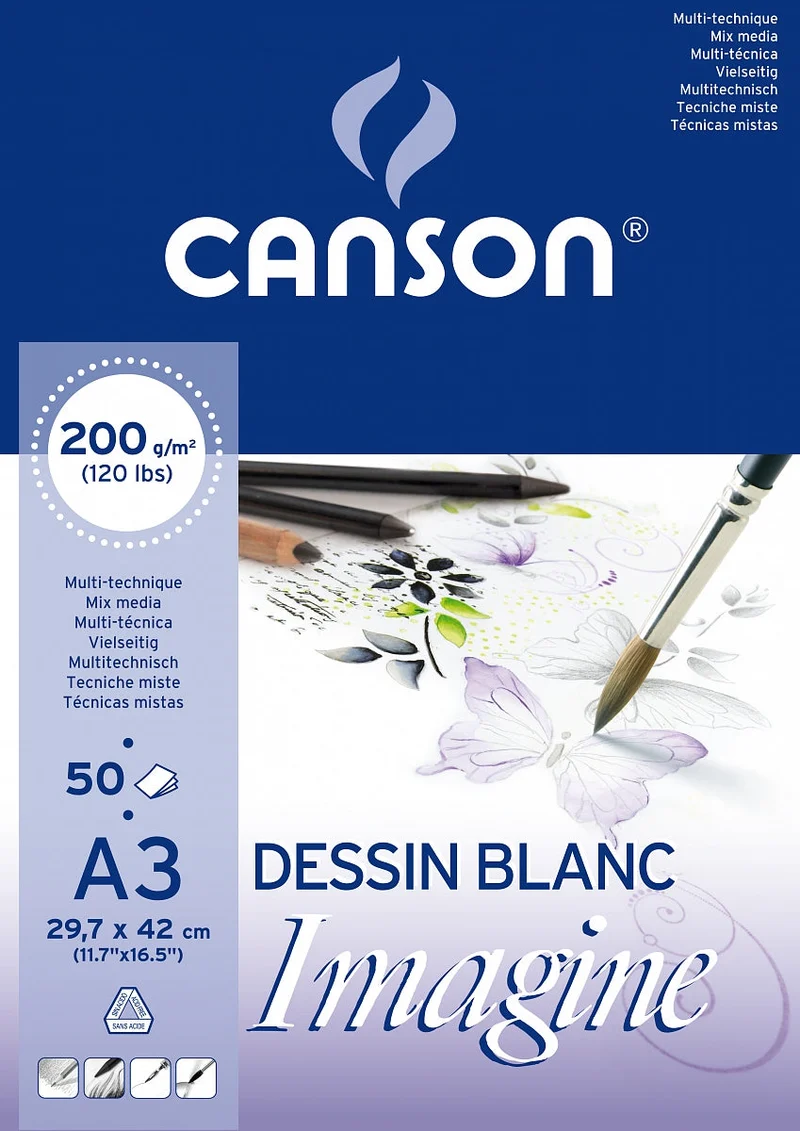 CANSON Imagine Mischtechnik Skizzenblock 200 g/m² A3 - 50 Blatt