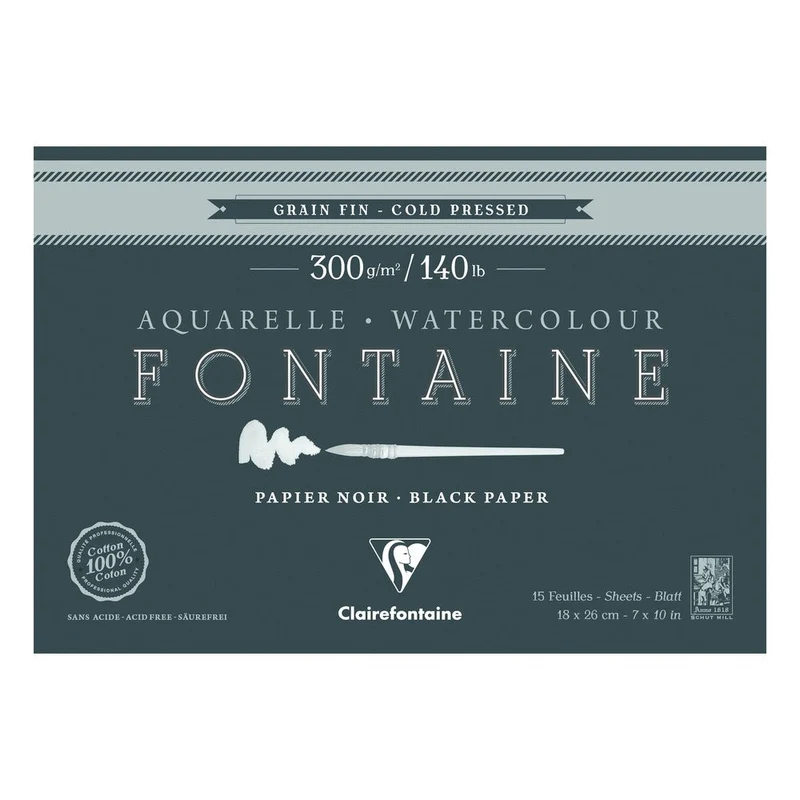 Blocco per acquerello nero CLAIREFONTAINE Fontaine 300 g/m²