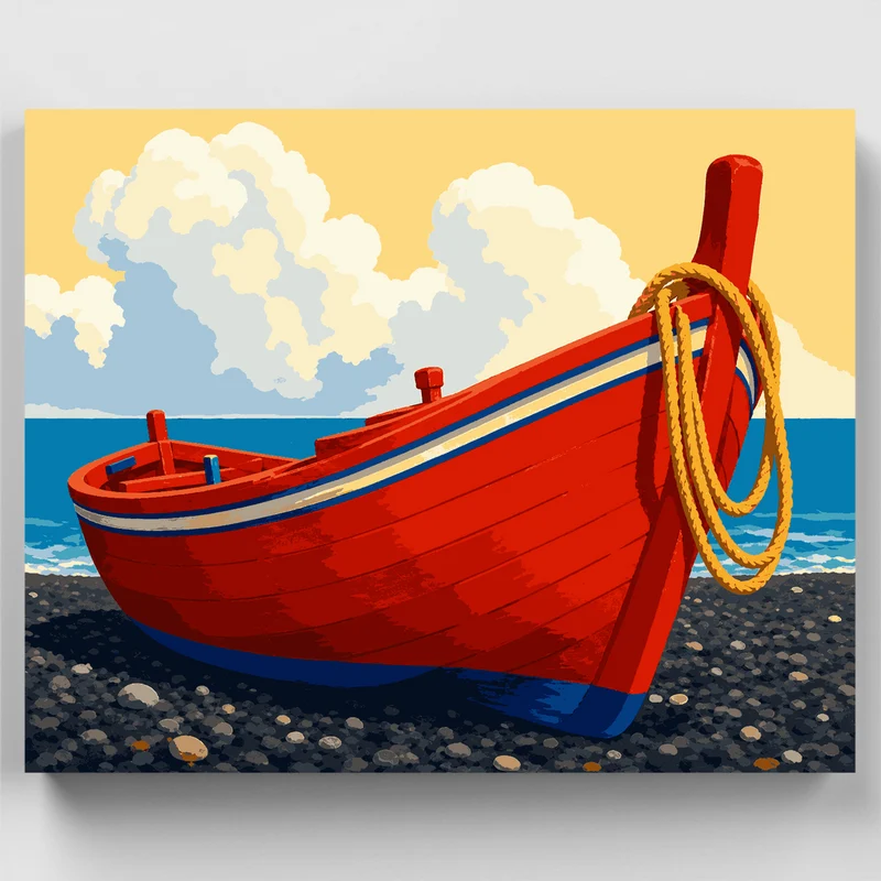 Santorini Red Boat - Paint by Numbers Kit