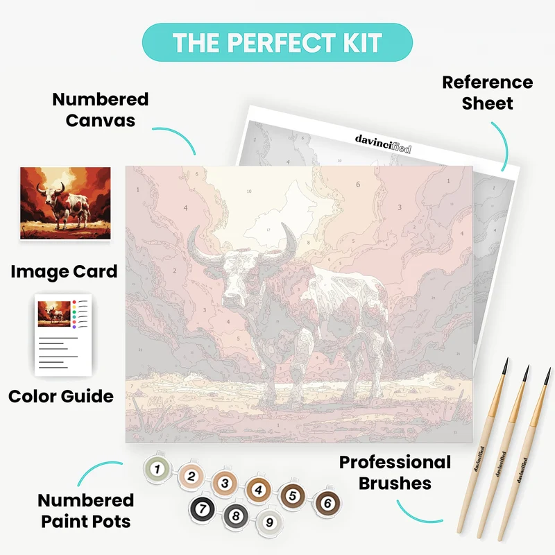 Majestic Bull in Fiery Sunset - Paint by Numbers Kit