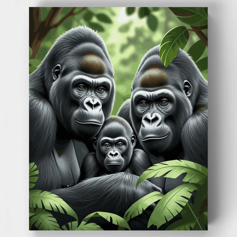 Gorilla Family Portrait - Paint by Numbers Kit