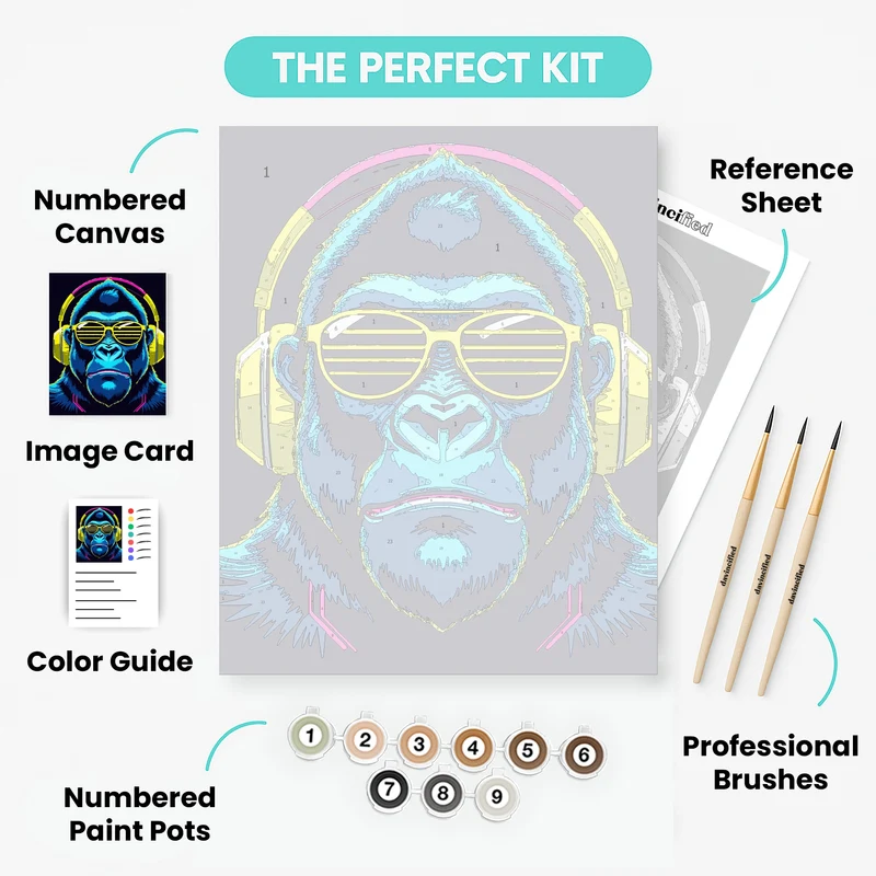 Cool Gorilla with Headphones - Paint by Numbers Kit