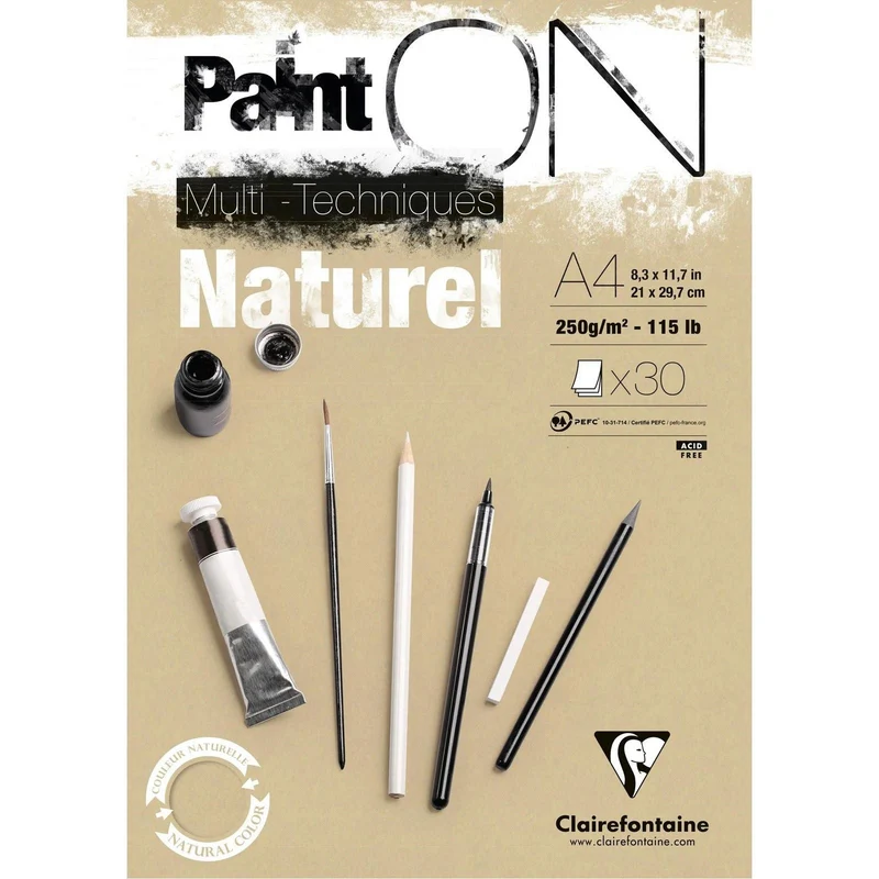 Blok za mešane tehnike CLAIREFONTAINE Paint'On naravni 250 g/m² – 30 listov