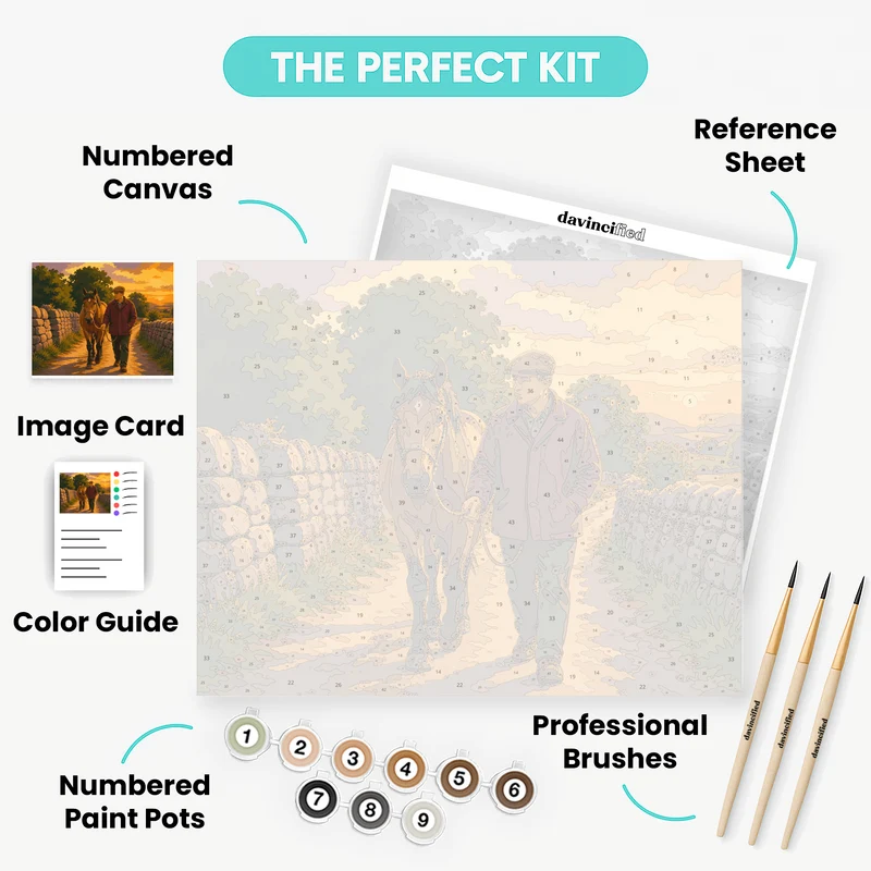 Farmer and Chestnut Horse - Paint by Numbers Kit