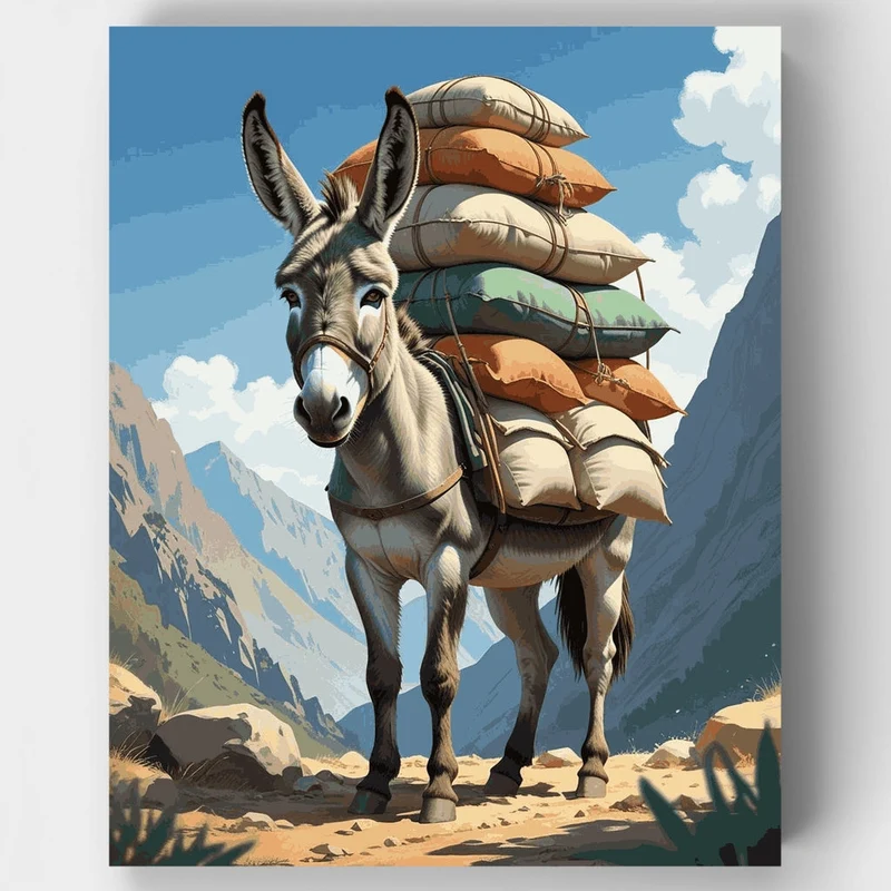 Mountain Donkey with Colorful Load - Paint by Numbers Kit