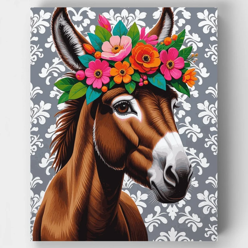 Floral Crowned Donkey - Paint by Numbers Kit