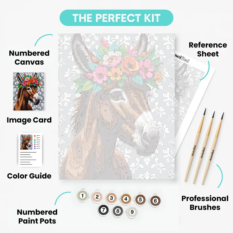 Floral Crowned Donkey - Paint by Numbers Kit