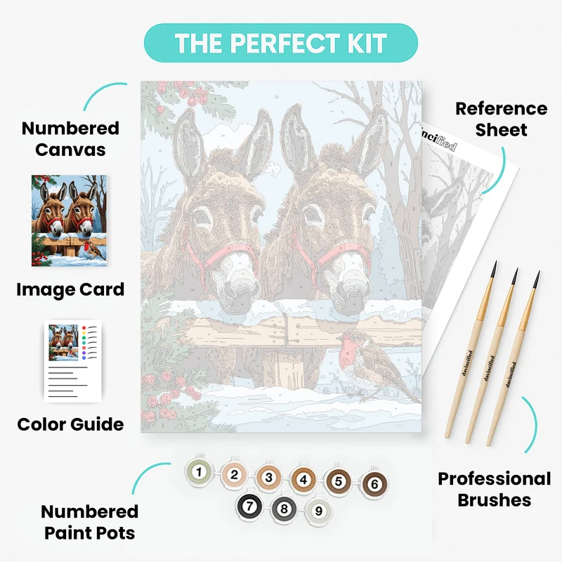 Festive Donkeys with Robin - Paint by Numbers Kit