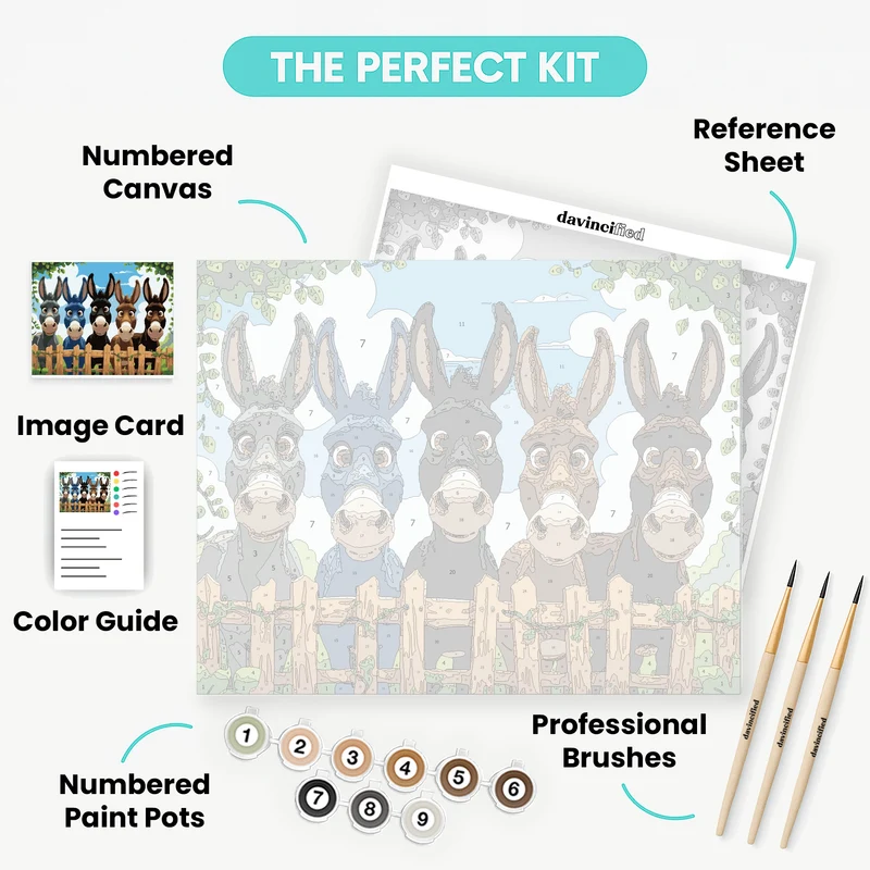 Five Adorable Donkeys - Paint by Numbers Kit