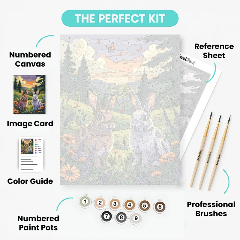 Bunnies in Sunset Meadow - Paint by Numbers Kit