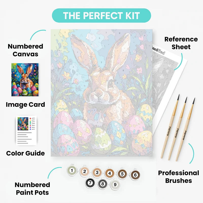 Whimsical Easter Bunny with Painted Eggs - Paint by Numbers Kit