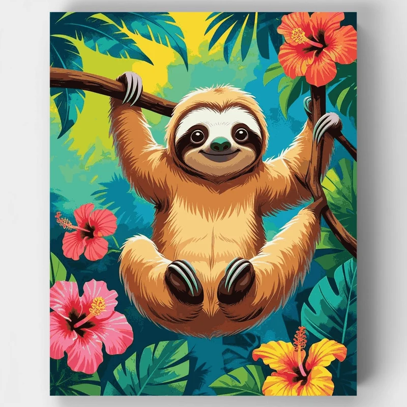 Cheerful Sloth in Tropical Paradise - Paint by Numbers Kit