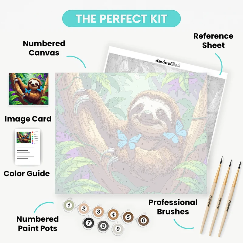 Sloth with Blue Butterflies - Paint by Numbers Kit