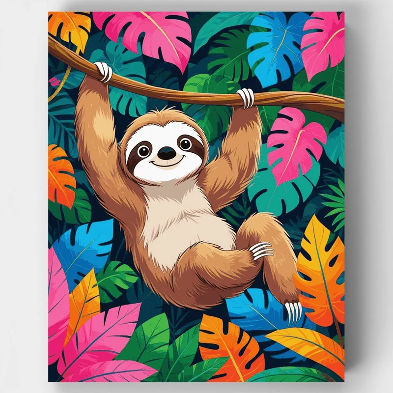Colorful Sloth in Tropical Jungle - Paint by Numbers Kit