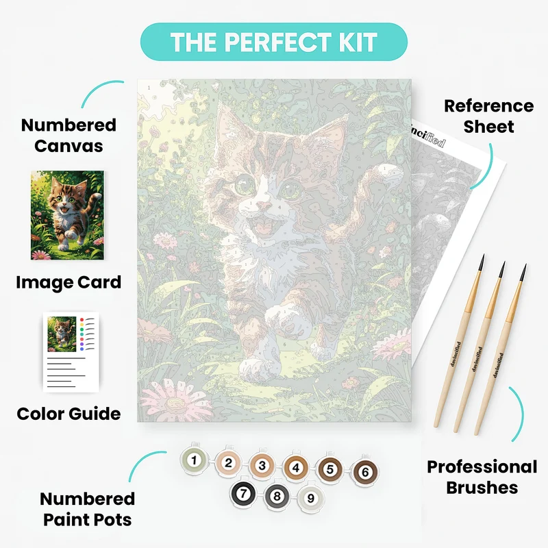 Playful Kitten in Garden - Paint by Numbers Kit