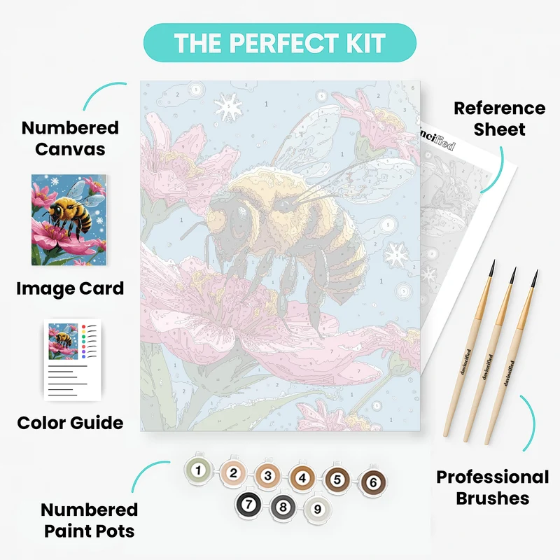 Fuzzy Bee on Pink Flowers - Paint by Numbers Kit