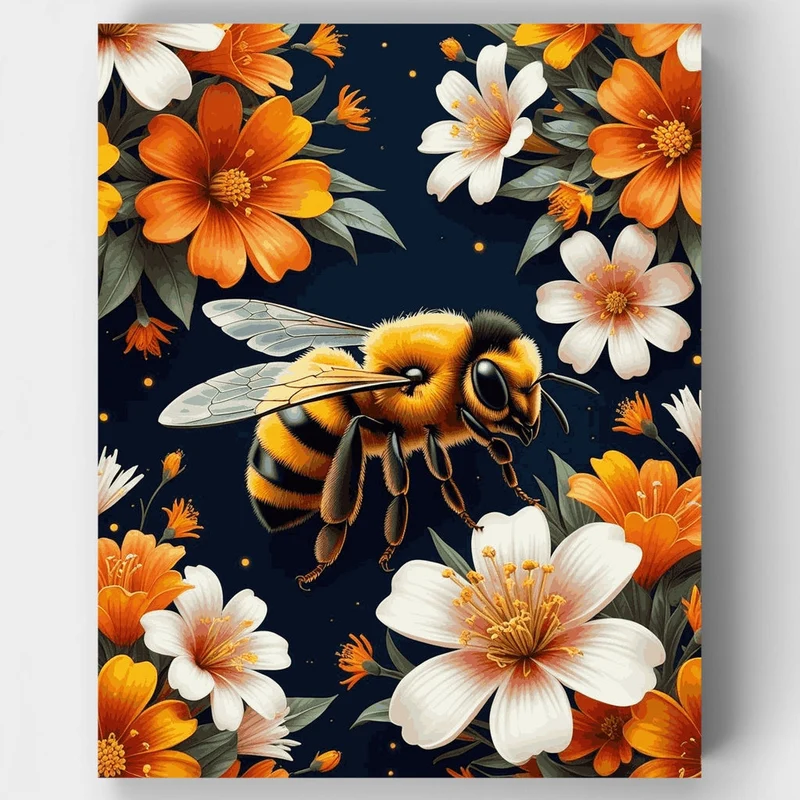 Fuzzy Bee in Blooming Garden - Paint by Numbers Kit