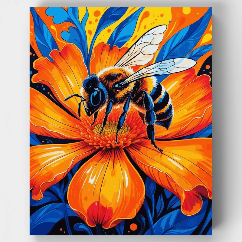 Vibrant Bee on Orange Flower - Paint by Numbers Kit
