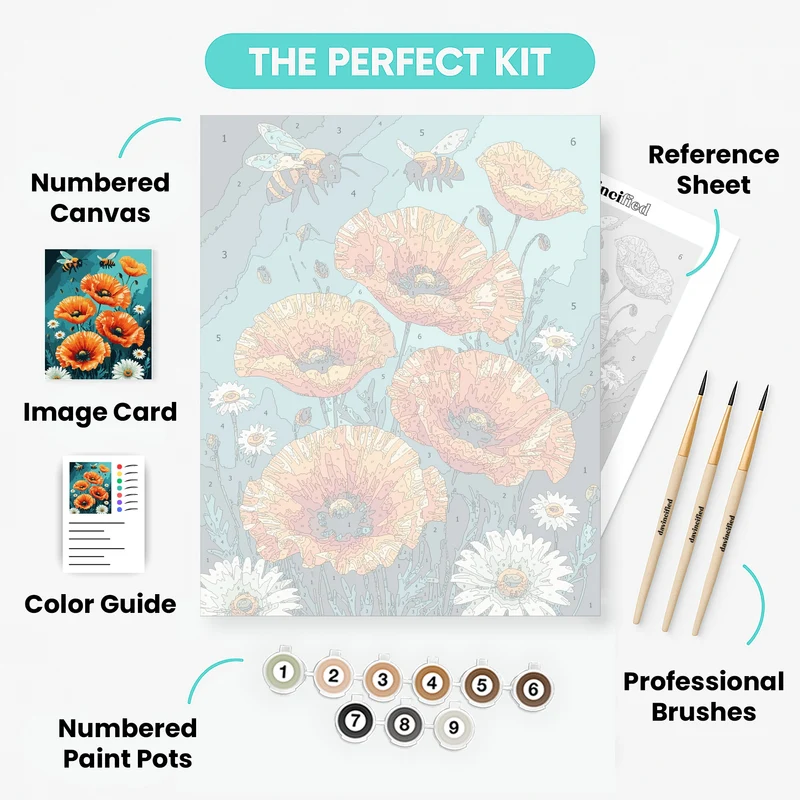 Bees and Orange Poppies - Paint by Numbers Kit