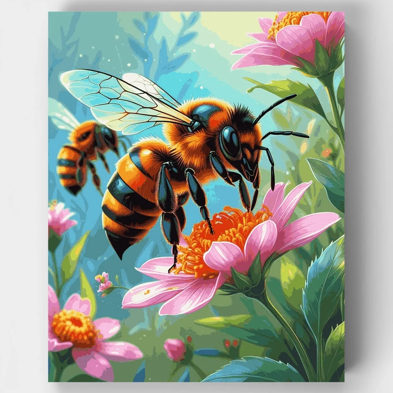 Vibrant Bee on Pink Flower - Paint by Numbers Kit